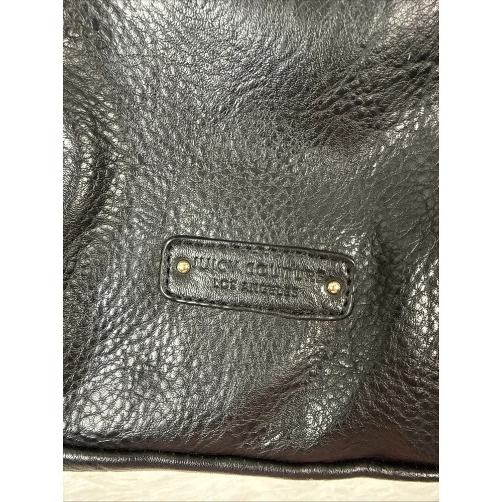 Juicy Couture Style‎ Black Faux Leather Tote Large Gold Zipper Shoulder Bag
